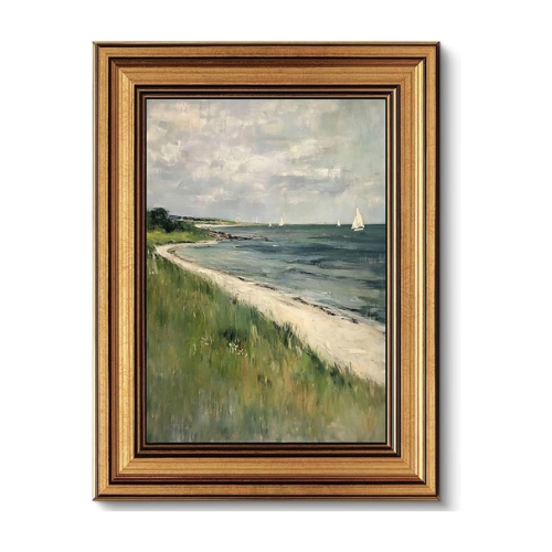 Dabiutc, paysage côtier vintage encadré d’or
