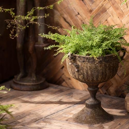 Jardinière d'urne vintage Nooneau avec motif en relief, pot de fleur décoratif finition bronze, pot de plante rond classique pour extérieur intérieur maison jardin patio porche entrée （16,2 * 12,2 * 15,8）