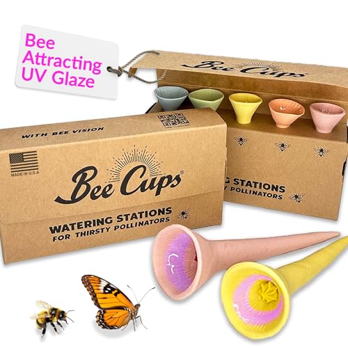 Lot de 5 gobelets pour abeilles, station d'arrosage pour abeilles, 100 % fait main en porcelaine, mangeoire pour abeilles et papillons pour jardin, mangeoire extérieure pour pollinisateurs assoiffés, sans plastique, vernis attirant les abeilles (5, variété pastel)