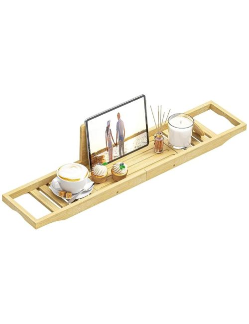Caddy de plateau de baignoire en bambou