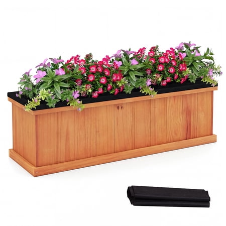 Costway 1 pièces lit de jardin surélevé en bois avec trous de drainage et amp; Liner pour Fleurs Légumes Herbes