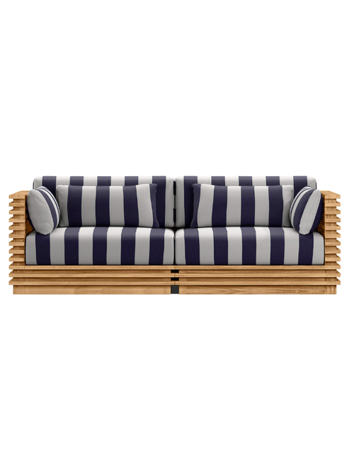 Causeuse d'extérieur Batten en teck naturel avec coussins Sunbrella ®