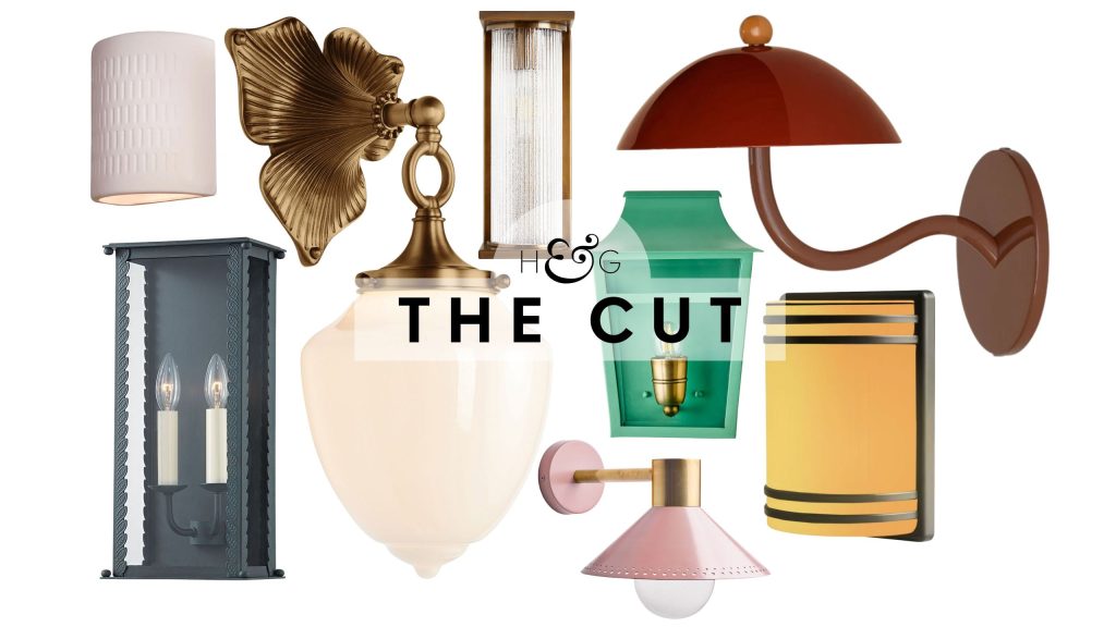 Stylish outdoor wall lights / sconces, including solar styles and antique-inspired lantern fixtures in various colors, finishes, and sizes, pictured against a white background