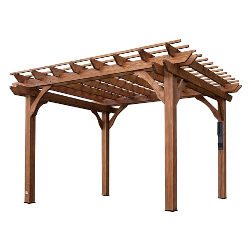 Découverte de la cour arrière Beaumont 12' X10#039; Kit de pergola traditionnelle en bois de cèdre avec toit en treillis, durabilité toutes saisons, indice de vent élevé, port électrique, ombrage pour patio extérieur, terrasse, jardin et divertissement