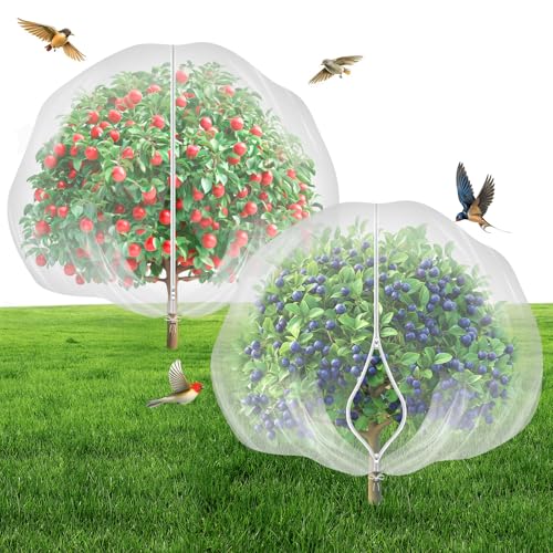 Filet pour arbres fruitiers avec fermeture éclair à 2 voies et amp; Cordon de serrage - 6,4'x6,4' Filet antiparasitaire pour plantes de jardin pour empêcher les cigales, les oiseaux, les écureuils, les cerfs – Protection pour les myrtilles et les tomates avec couverture anti-insectes à mailles fines (lot de 2)