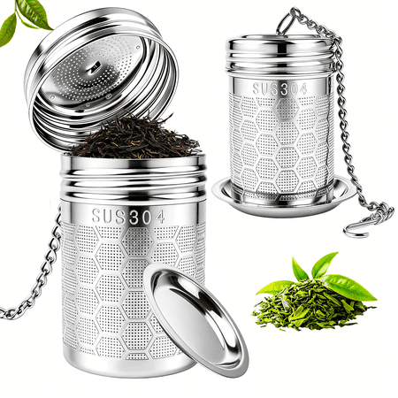 Suswim Lot de 2 infuseurs à thé pour thé en vrac, passoires à thé à mailles extra fines avec bacs d'égouttage, filtre diffuseur de thé en acier inoxydable 304, infuseurs à thé pour théière, infusion de thé et petit et #65289 ;