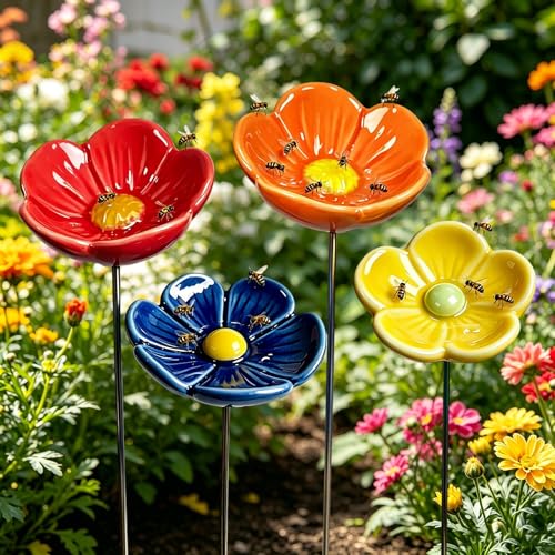 Station d'arrosage en céramique pour abeilles, pour jardin, tasses d'eau de fleurs pour abeilles et #65292;4