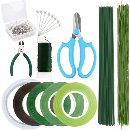 Kit d'arrangement floral avec ruban vert et fil, outils pour fleurs comprenant un coupe-fil floral et des ciseaux, un bouquet de broches de corsage en perles, un fleuriste, un projet floral