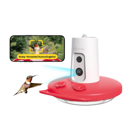 Birdfy Mangeoire à colibris avec caméra, caméra d'alimentation pour colibris Fhd 1080p avec fossé de fourmis, identification par IA des espèces d'oiseaux, cadeau idéal
