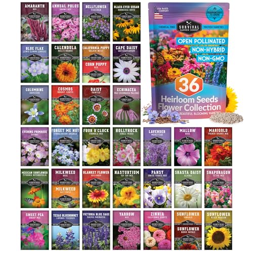 Kit de 36 variétés de graines de jardin de fleurs - Pack de démarrage d'héritage